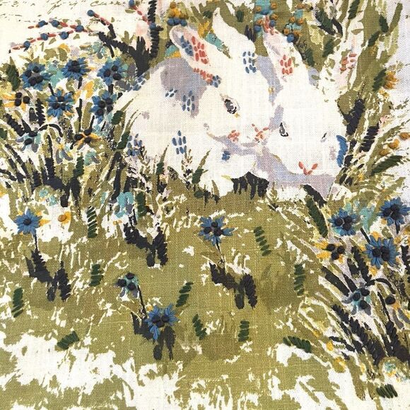 Cynthia Rowley rabbit print with embroidered flowers table runner - Picture 2 of 9